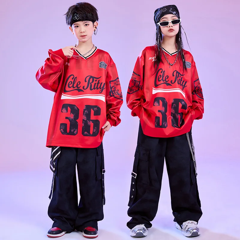 Kid Hip Hop Clothing Red letter Striped Sweatshirt Black Casual Tie Dye Cargo Pants for Girl Boy Jazz Dance Wear Costume Clothes