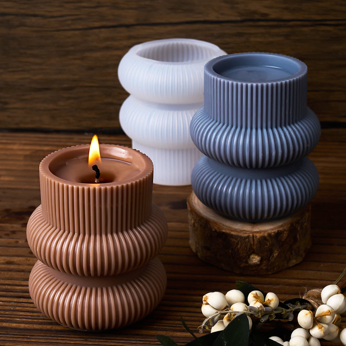 Stripe Candle Holder Silicone Mold 3D Geometric Cylindrical Scented Candle Soap Gypsum Concrete Pouring Mold DIY Craft Home Deco