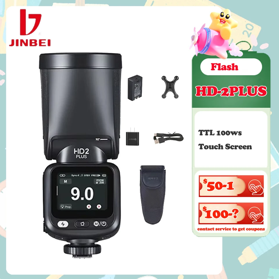 

JINBEN HD2 PLUS TTL 100ws Touch Screen Lightweight on-camera Flash Universal Hot Shoe compatible with Sony Canon Fuji