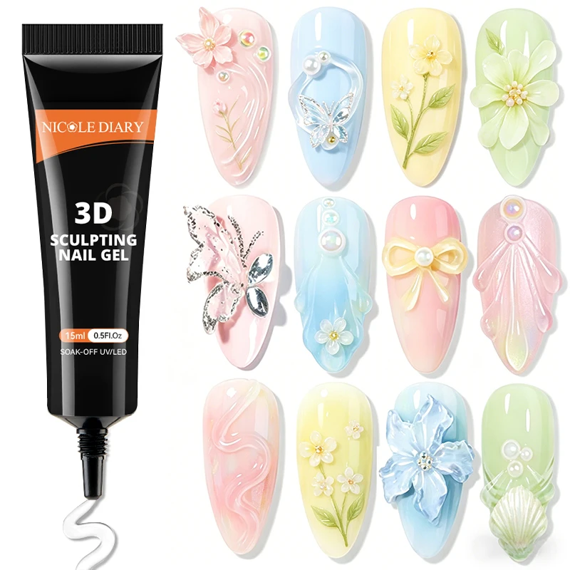NICOLE DIARY 15ML 4 IN 1 Nail Rhinestone Gel For DIY 3D Shaping Manicure Adhesive NO Wipe Nail Gel For Powder Solid Jewelry Gel