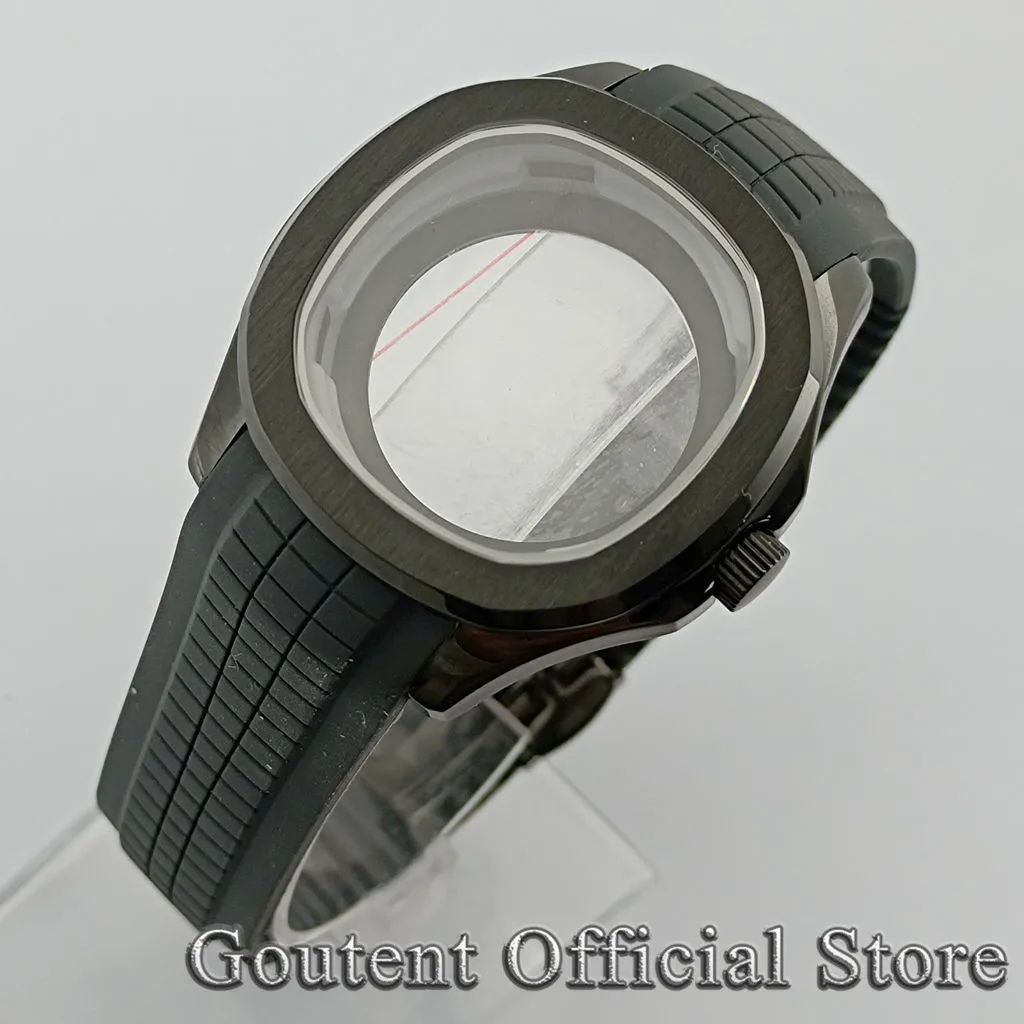 Goutent 40mm Silver Black Rose Gold Watch Case With Rubber Strap Sapphire Crystal Case Fit NH35 NH36 ETA2824 PT5000 Movement