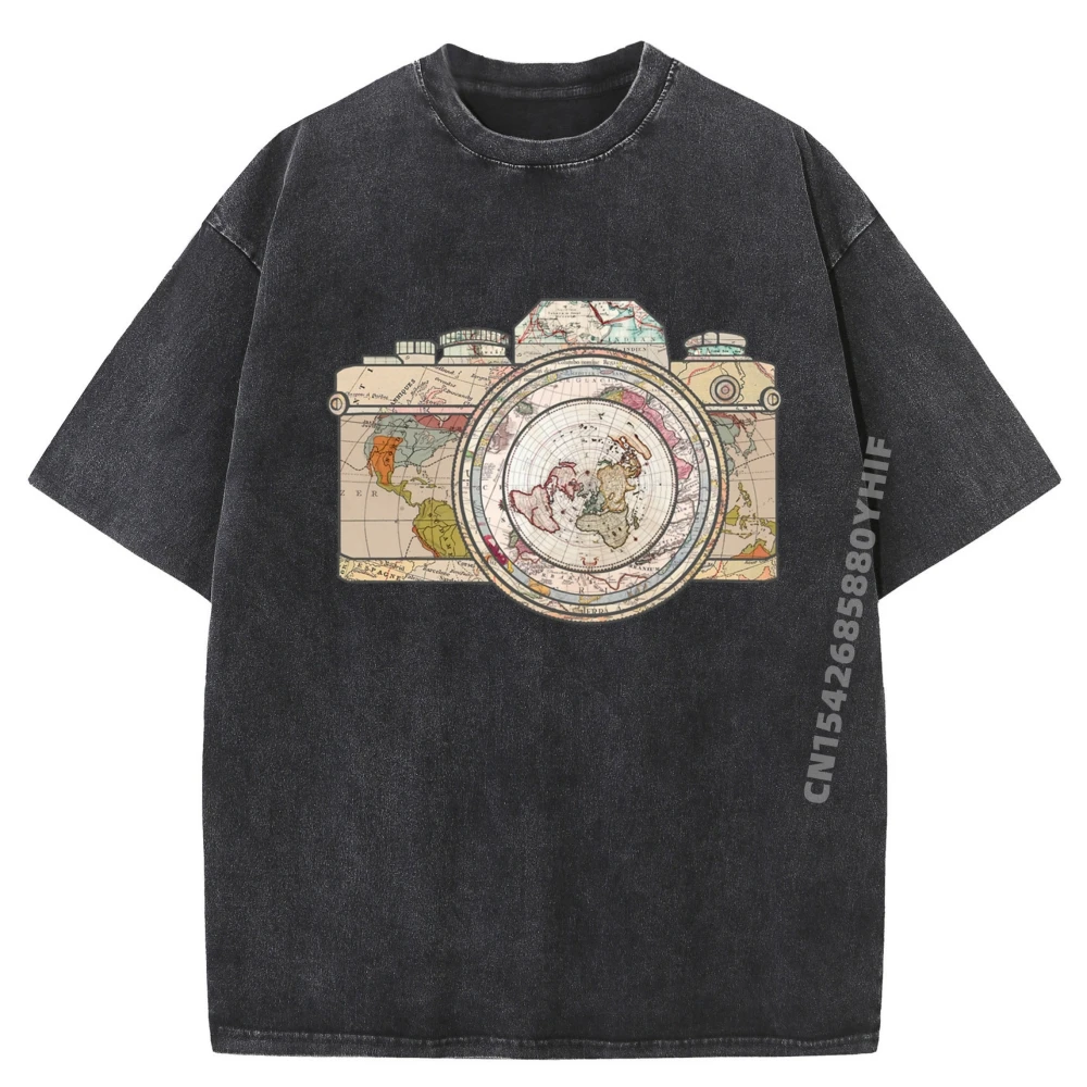 

Travel Camera Holiday Luxury Designer Mens Oversized​Tops Tees Printed On Retro Washed T-shirts Family Men T-shirt