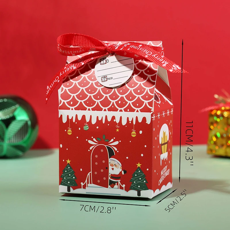 10/20Pcs Colorful Christmas House Candy Box Snowman Biscuit Favor Gift Packaging Box With Ribbin Merry Christmas Party Supplies