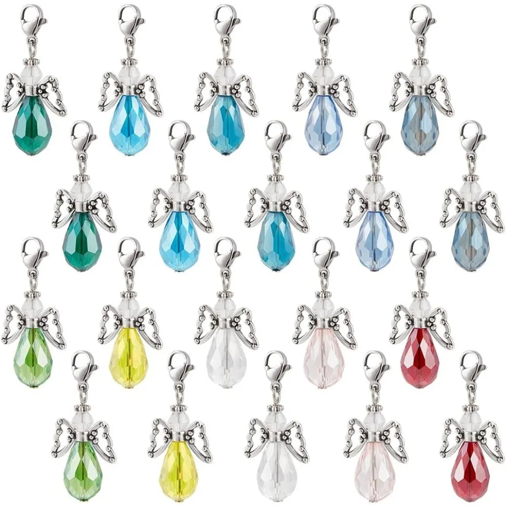 

20pcs Angel Pendent Charm Something Blue Angel 10 Colors Wedding Bouquet Clip Glass Pearl Beaded Pendants Angel Charms