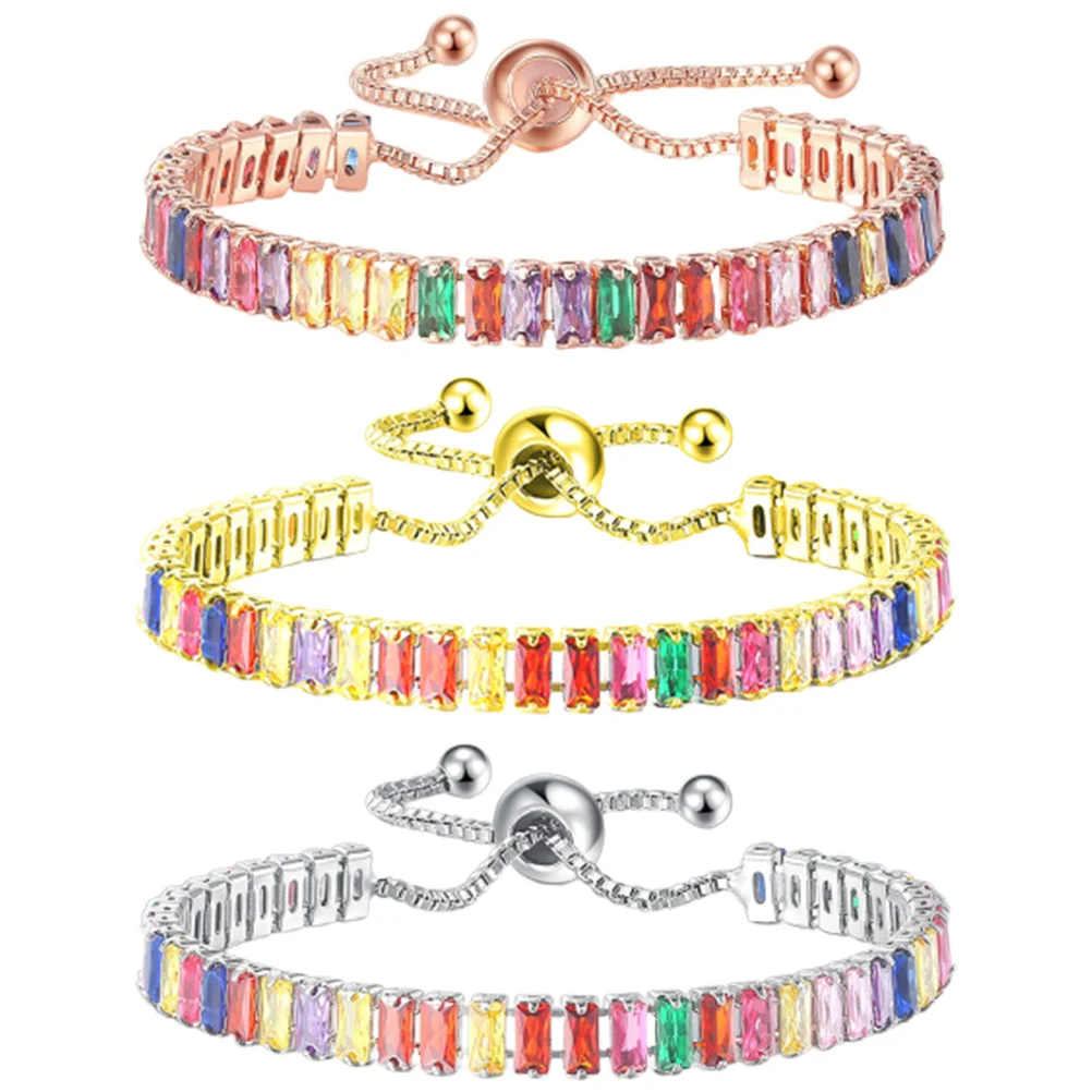 

3pcs Zirconia Bracelets Adjustable Women Rhinestones Bracelet Bangle Fashion Jewelry Crystal Accessory For Daily Wear