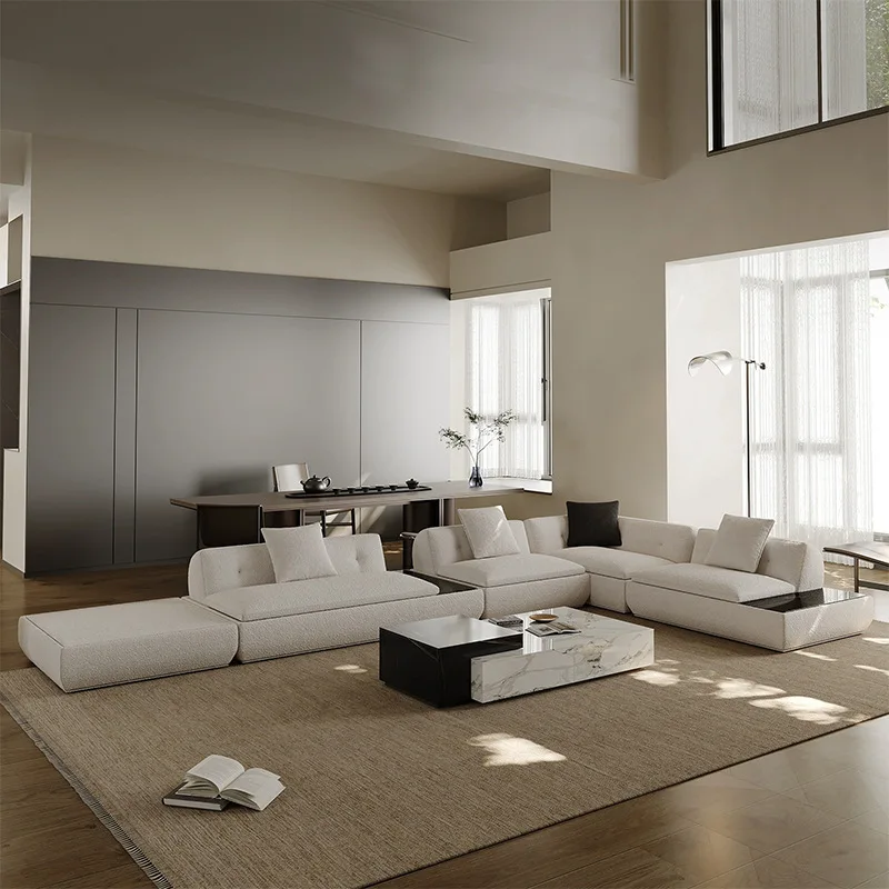 New large flat-layer Italian minimalist high-end fabric sofa Super Moon sofa straight top leather