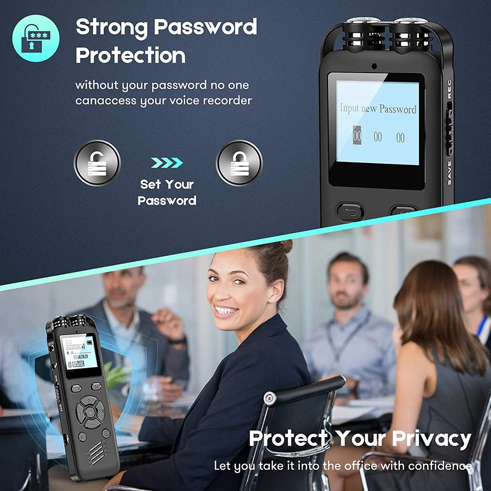 8GB Memory Digital Voice Recorder for Lectures Meetings Portable Recording Devices Playback, Line-in, Password, USB PQ135