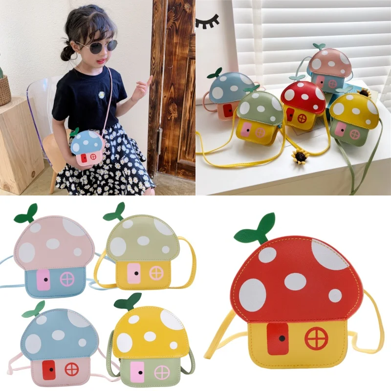 Kids Girls Adorable Cartoon House Mushroom Shoulder Bag Cute Purse For Children Cute Wallet For Girls Fashionable Accessory