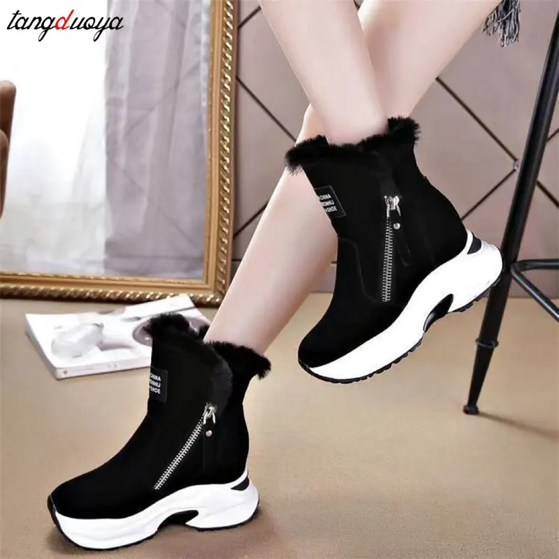 Wedge Shoes Leather Snow Boots Woman Winter keep Warm Ankle Boots Women\'s Fashion Side Zipper Outdoor Sneakers Botas Mujer 2024