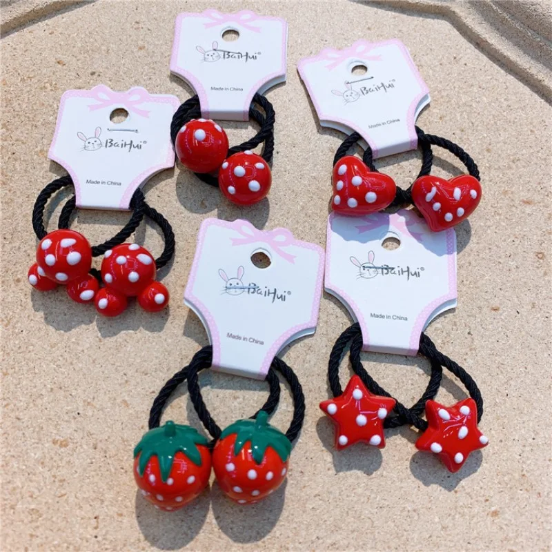 

Dainty 3D Strawberry Polka Dot Red Heart Hair Ties for Girls Elastic Ponytail Holders Adorable Secure Everyday Hair Accessories