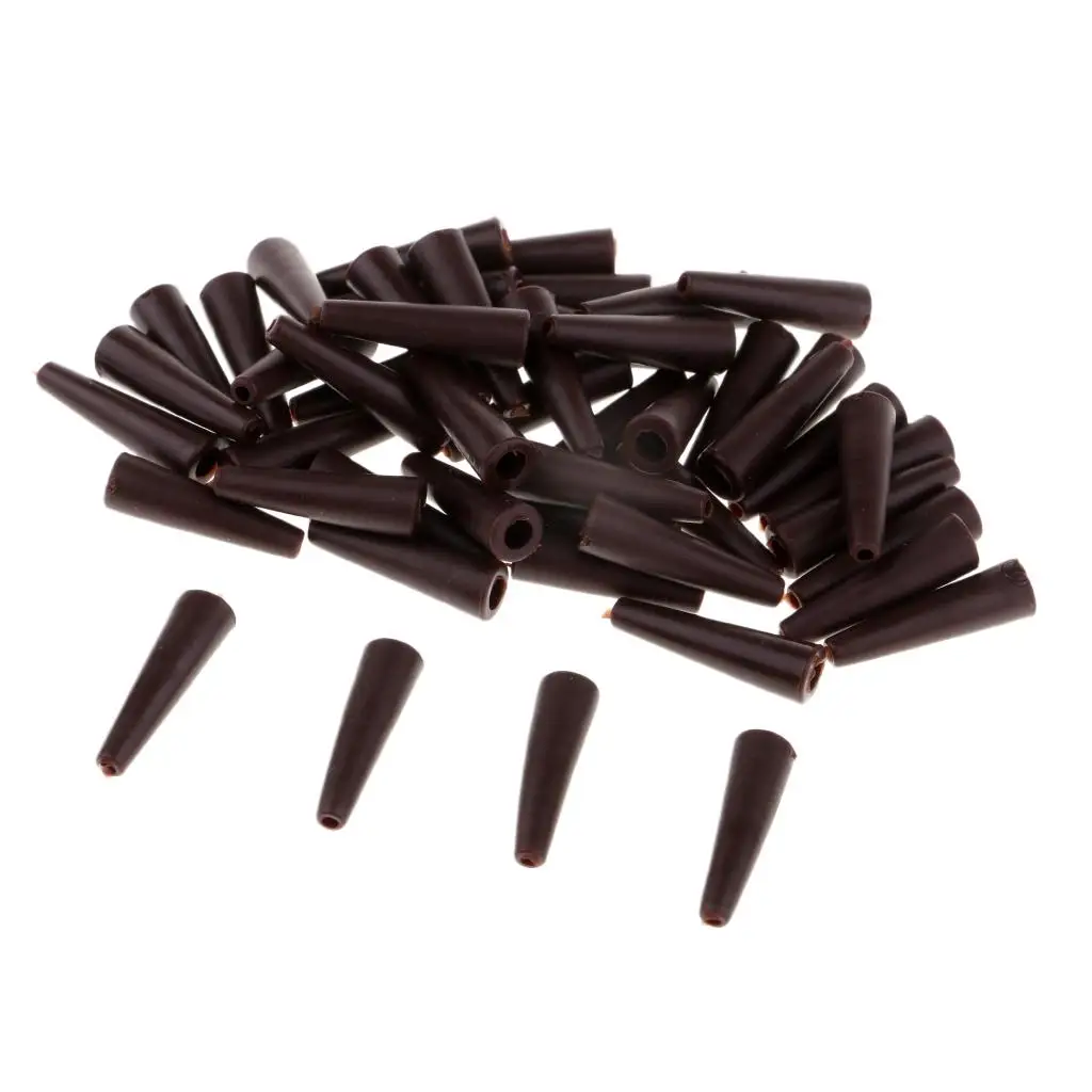 50 Pcs / Set Brown Rubber Tail Pipes Cone for Fishing Rig Sleeves Tool 20mm