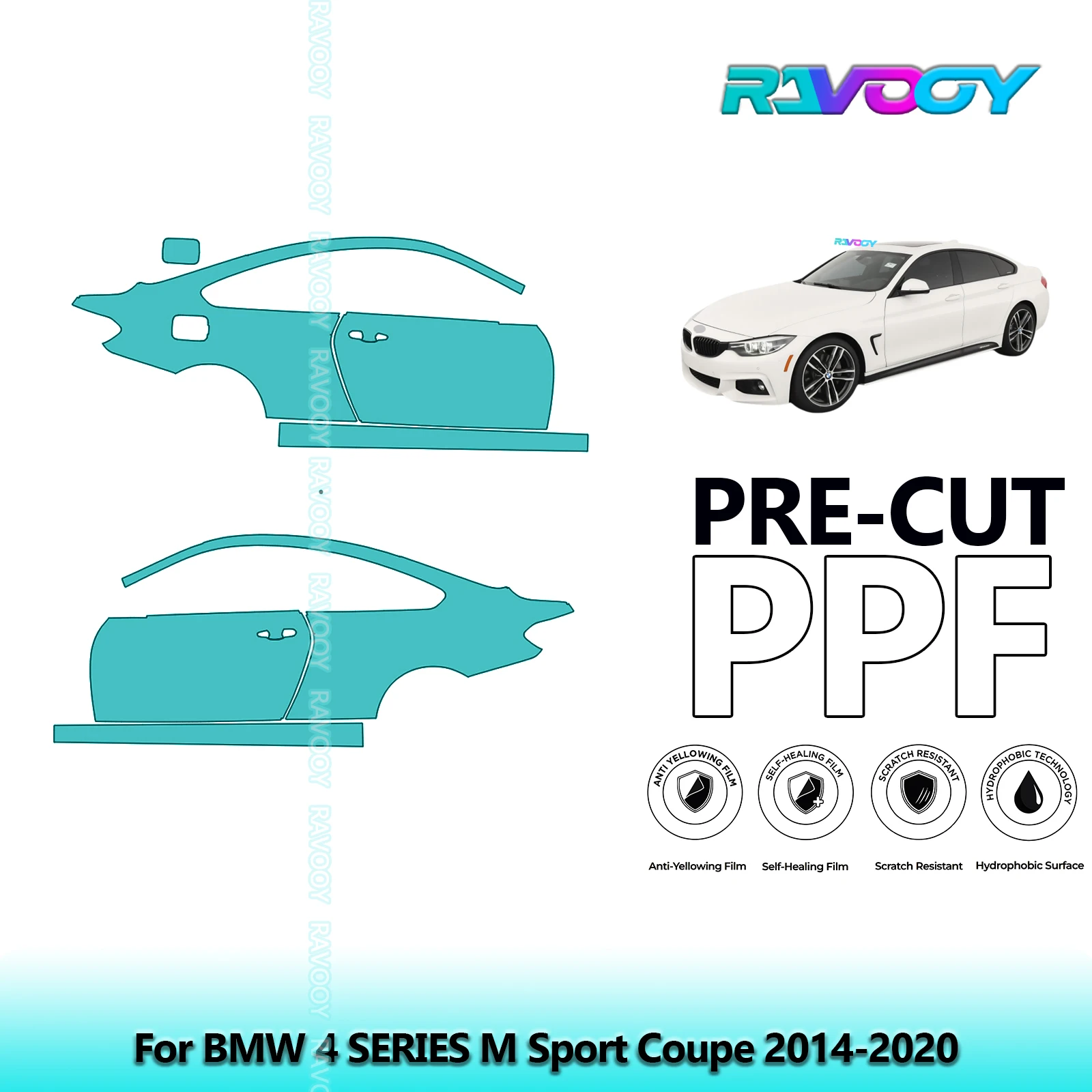 

For BMW 4 SERIES M Sport Coupe 2014-2020 8.5mil Clear Matte Pre-Cut PPF Door & A/B Pillar Kit TPU Paint Protection Film Set