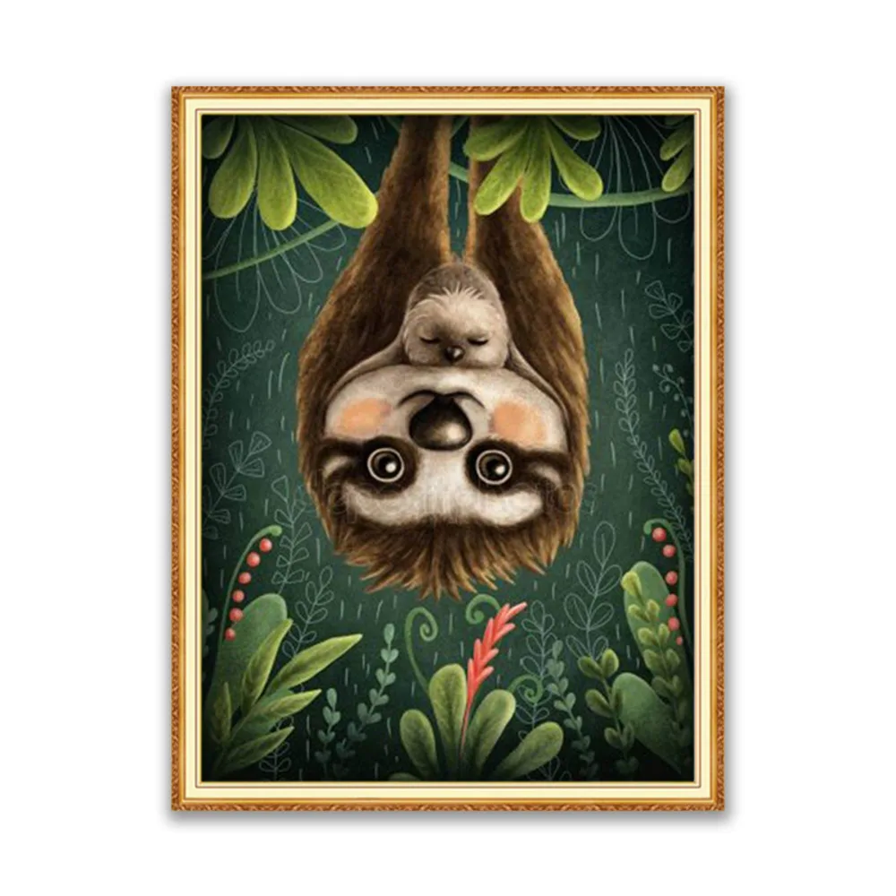 Animal Sloth DIY Cross Stitch Embroidery 11CT Kits Needlework Craft Set Cotton Thread Printed Canvas Home Decoration Hot Sell