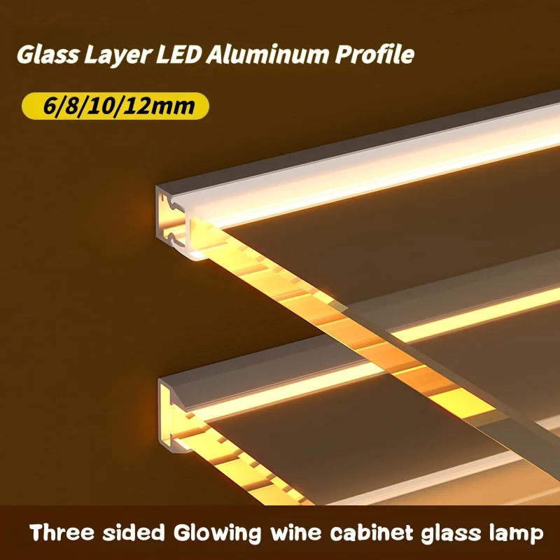 Capa de gabinete de vidrio Led de 6/8/10/12Mm, perfil de aluminio, Clip de férula para estante, lámpara lineal, retroiluminación, escaparate, estantería, barra, tira de luz
