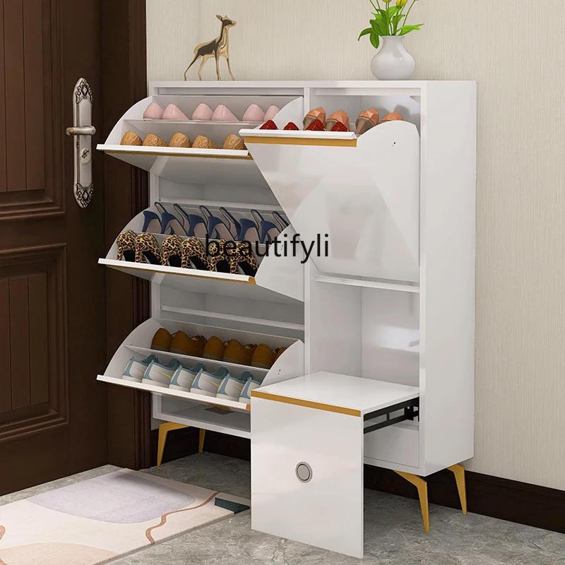 25cm Tilting Shoe Cabinet Home Doorway Shoe Cabinet Stool Multi-Functional Storage Household Economical Shoe Rack