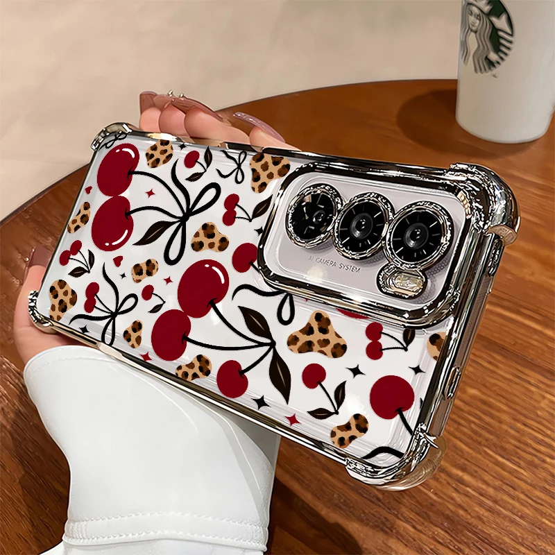 Oppo Reno 12 - Luxury Wine Red Cherry Leopard Print