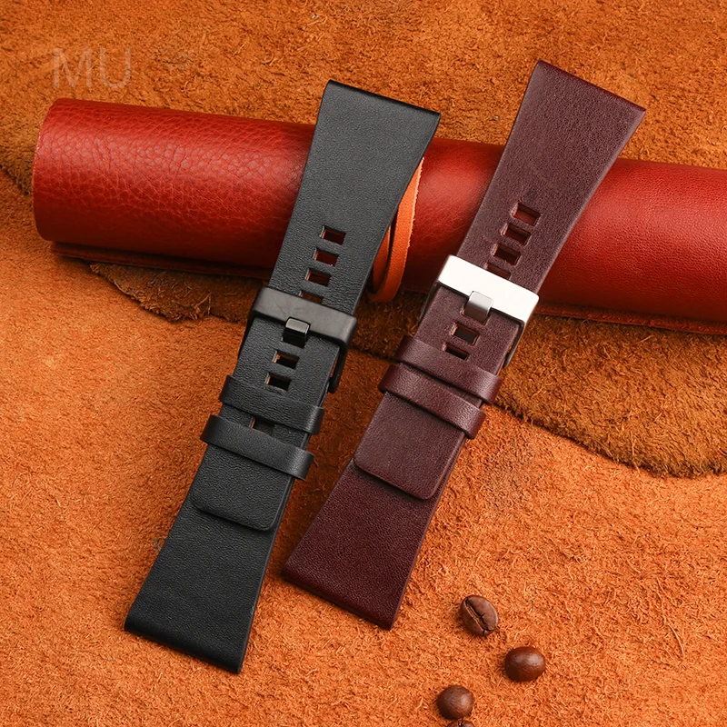 Lightweight and Comfortable Genuine Leather Watchband for Diesel Dz4318 Dz7333 Dz7396 Dz1206 Sweatproof Cowhide Strap 24 26 28mm