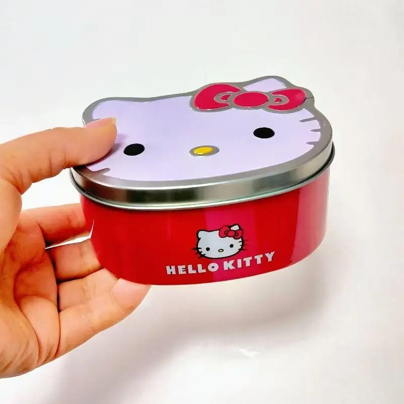 Kawaii Sanrio Hello Kitty Mini Iron Box Cartoon Anime Peripheral Kt Cat Head Design Empty Box Candy Box Storage Box Girl Gift