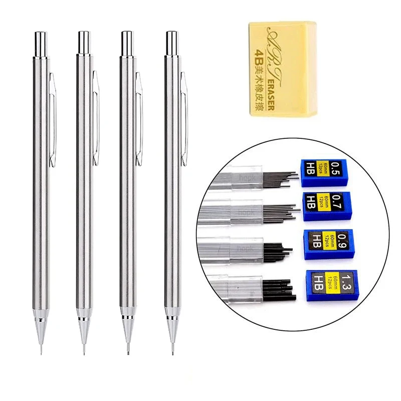 Professionelles Druckbleistift-Set 0,5 0,7 0,9 0,3mm Vollmetall Kunstzeichnung Malerei Automatischer Bleistift Büro- und Schulbedarf – Detail 4