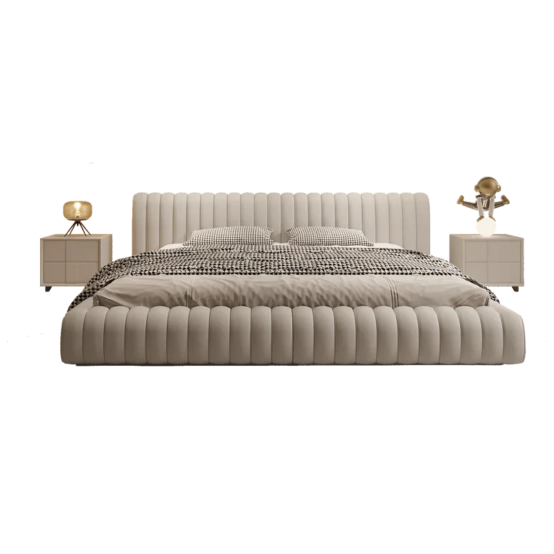 

Creamy style Xiaohongshu leather bed, modern simple double bed, light luxury ins-style leather art bed, tatami mats