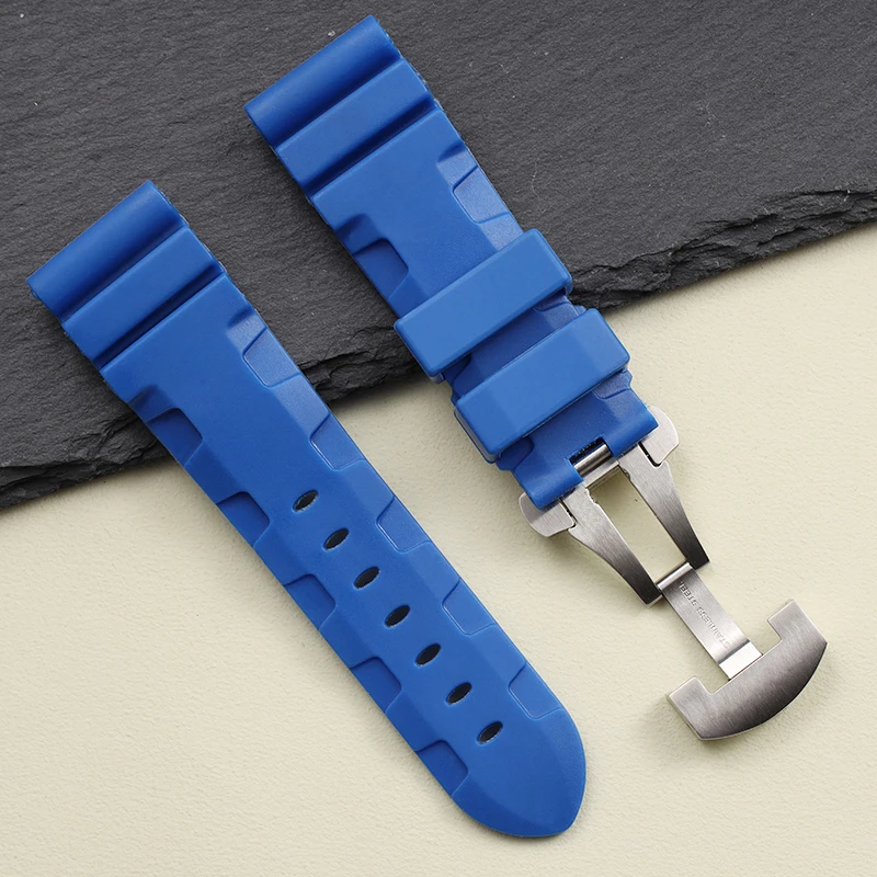 high quality 24 26mm black blue red orange rubber watchband for Panerai silicone waterproof watch strap men women wrist bracelet