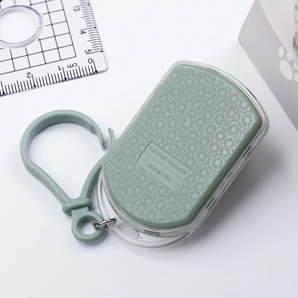 Portable Mini Calculator 8 Digits Display Silent Button Keychain Calculator Time Display Lightweight Calculator Pendant
