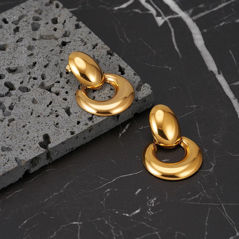 

ENFASHION Aretes Geometry Curved Drop Earrings For Women's Stainless steel Gold Color Earrings Stylish Street Cute Jewelry E1542