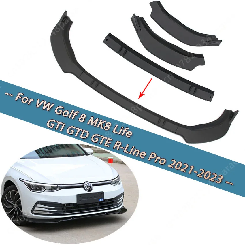 For VW Golf 8 MK8 Life GTI GTD GTE R-Line Pro 2021-2023 Black Car Front Bumper Lip Spoiler Body Kit Tuning Accessories Splitter