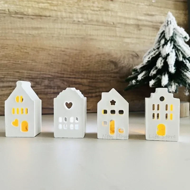 4-piece European Style House Silicone Mold House LED Night Light Gypsum Molds Aromatherapy Warm Light Houses Casting Molds