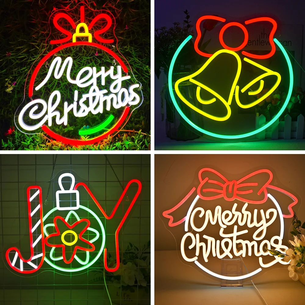 

Christmas Bell Neon Sign Merry Christmas Party Shop Bar Window Decor Wall Hanging Neon Light Acrylic Board Indoor LED Dimmable