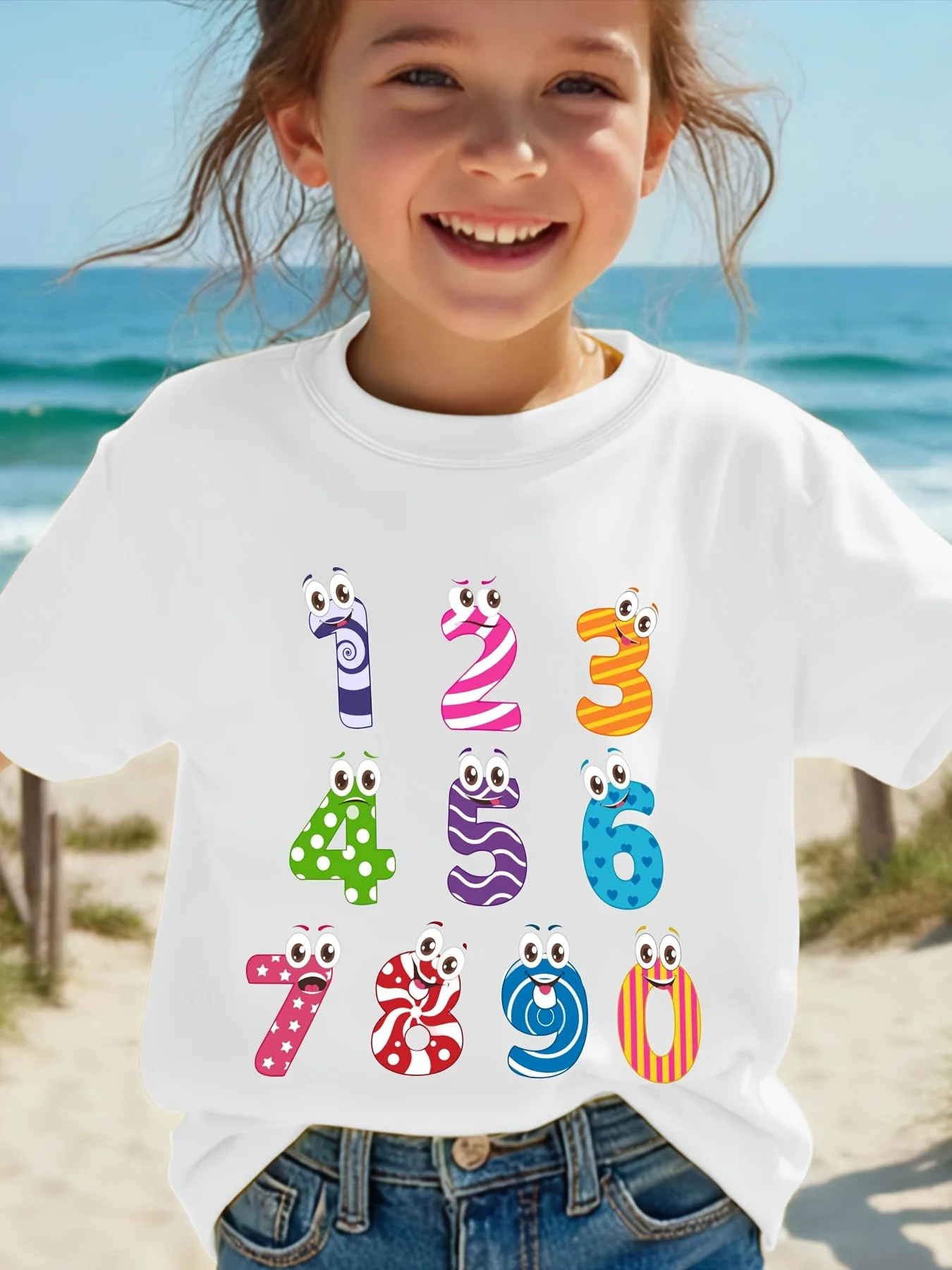 Cartoon Cute Face Colorful Digital Print Boys Girls Family Matching Tee Soft Kids Parent Child Short Sleeve Daily Casual T Shirt