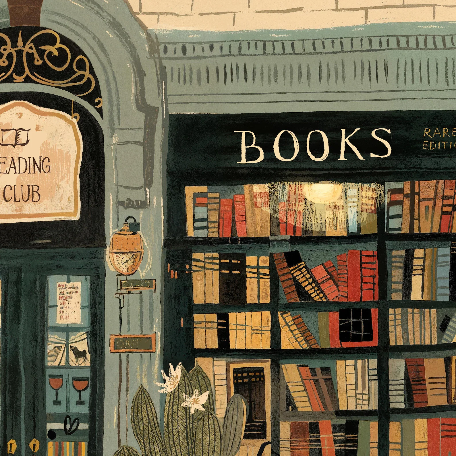 Cetakan Seni Toko Buku, Ilustrasi Toko Buku yang Nyaman, Dekorasi Dinding Perpustakaan, Hadiah untuk Pecinta Buku, Poster Sudut Membaca, Dekorasi Rumah Kantor