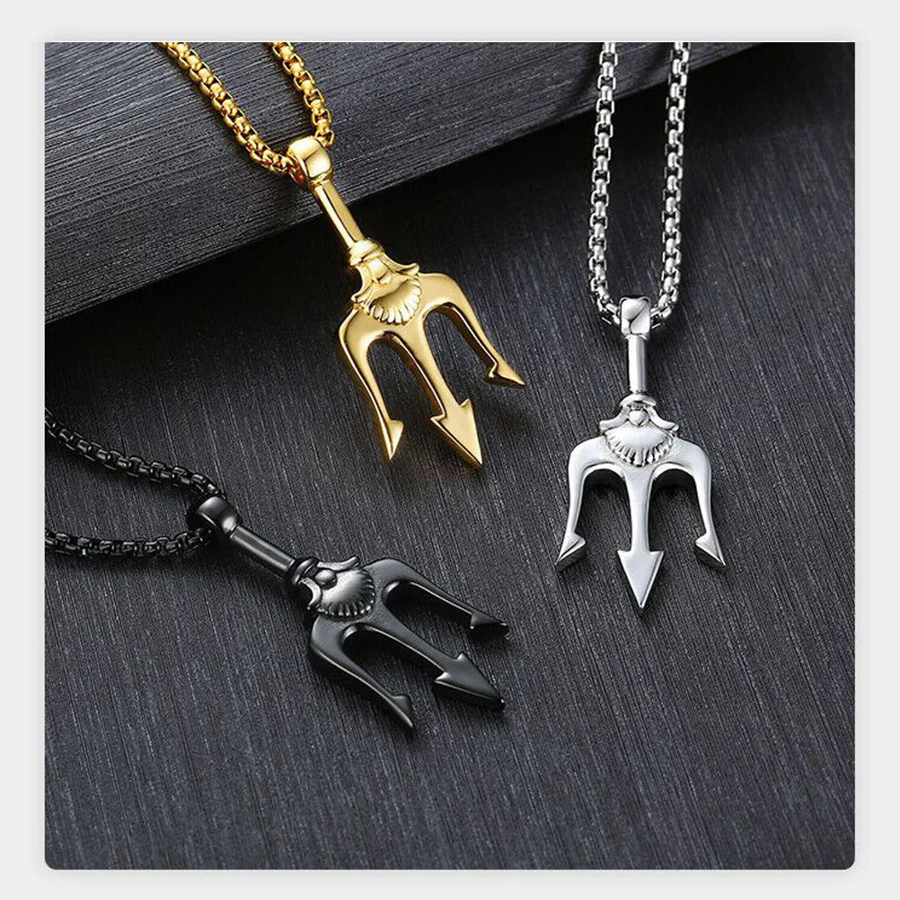 

Trident Hanging Pendant Black Stainless Steel Necklace 60cm Chain Fashion Neck Chain Jewelry Elegant Decoration Birthday