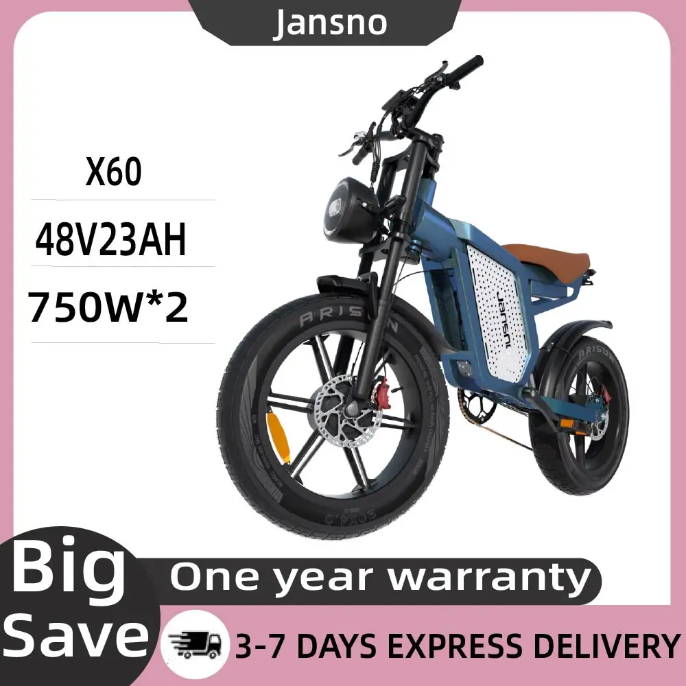 Jansno X60 e-bike 1500W double moteur 48V23AH rétro moto adulte e-bike 20*4.0 pouces gros pneu tout-terrain e-bike