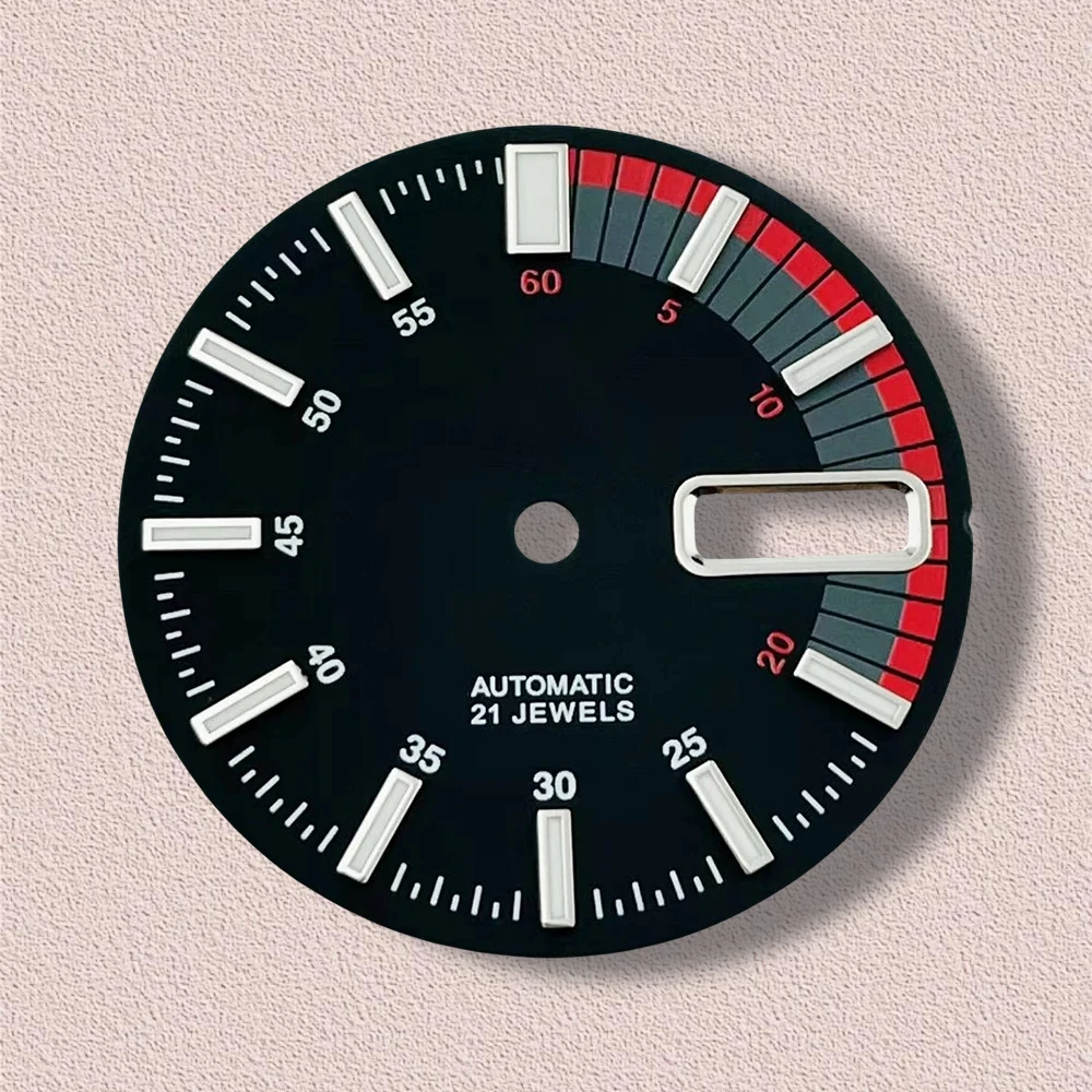 28,5 mm S5-Logo-Tauchzifferblatt, passend für NH36/4R36-Uhrwerk, grün leuchtend, matt, Dual-Kalender-Zifferblatt, Uhrenmodifikationszubehör