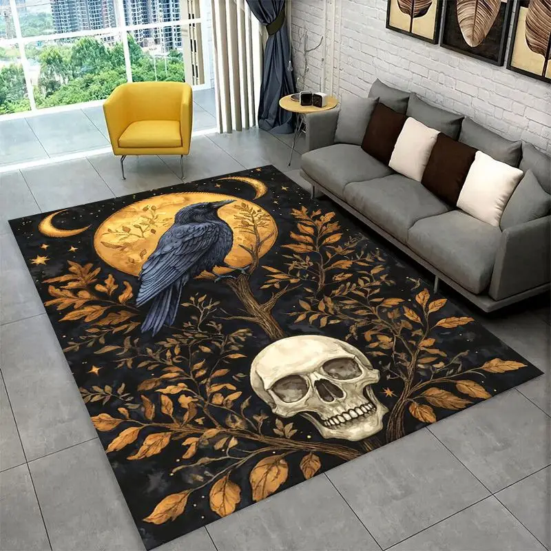 Gothic Raven Skull Crow Cartoon Large Area Rug Non-slip Durable Carpet for Bedroom Living Room Sofa Doormat Home Decor Floor Mat - view 6