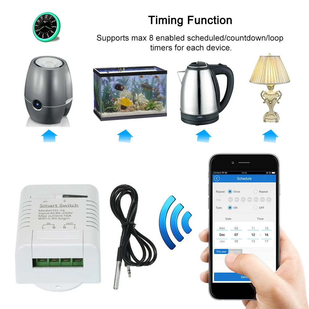 eWelink -interruptor inteligente TH16, Control inalámbrico de temperatura y humedad, 16A, WiFi, Compatible con Alexa y Google Home