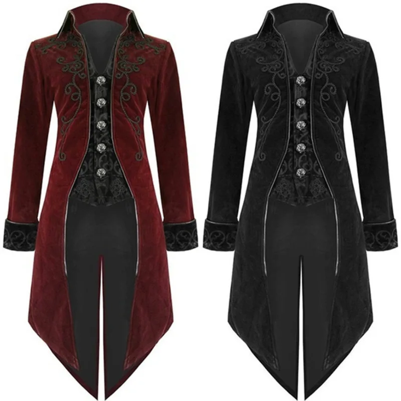

Large Size Men's Mid-Length Punk Tailcoat Medieval Renaissance Retro Costume Stage Performance Ethnic Wear Autumn Faion