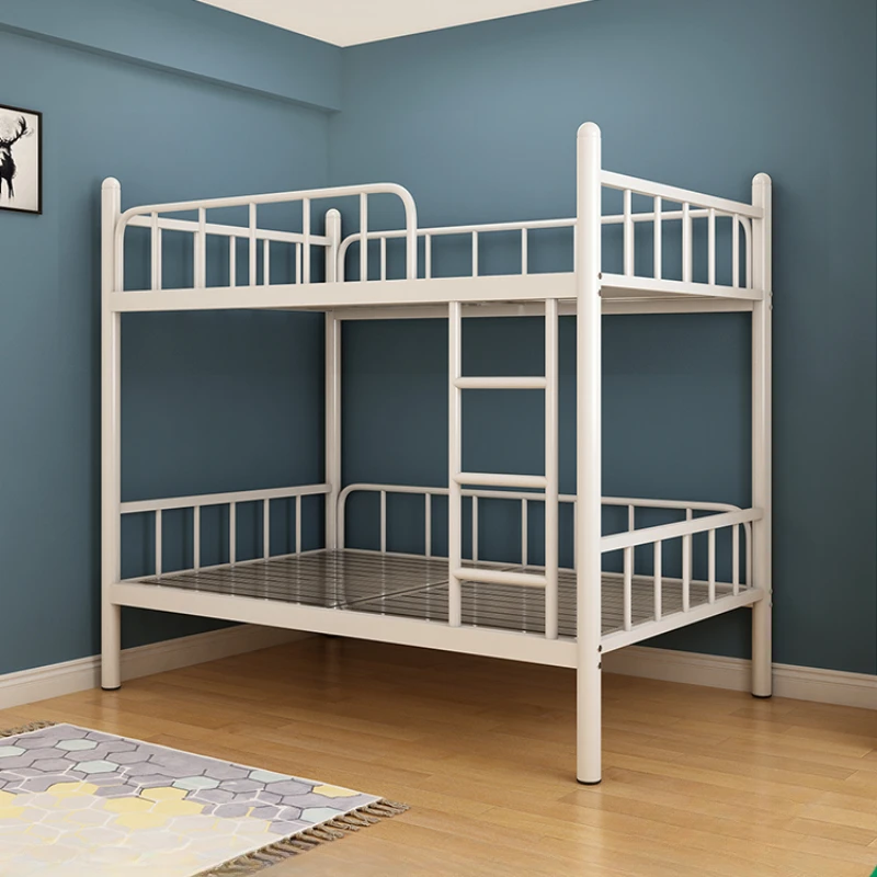 Stainless steel bunk bed, thickened and reinforced iron frame bed, two layers of white metal household 1.5-meter princess bed.