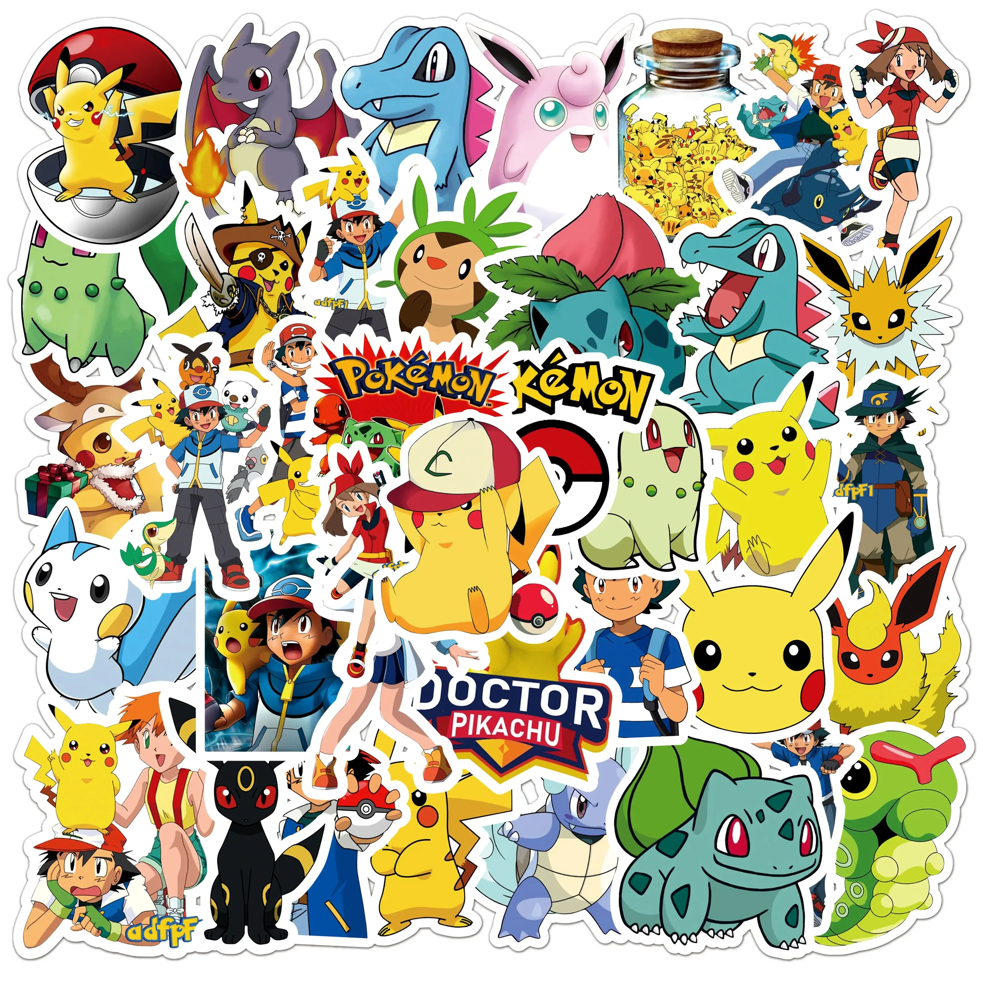 10/30/50/100Pcs Kawaii Pikachu Pokemon Stickers Anime Decals for Kids Toys Laptop Scrapbook Luggage PVC Waterproof Sticker Gift