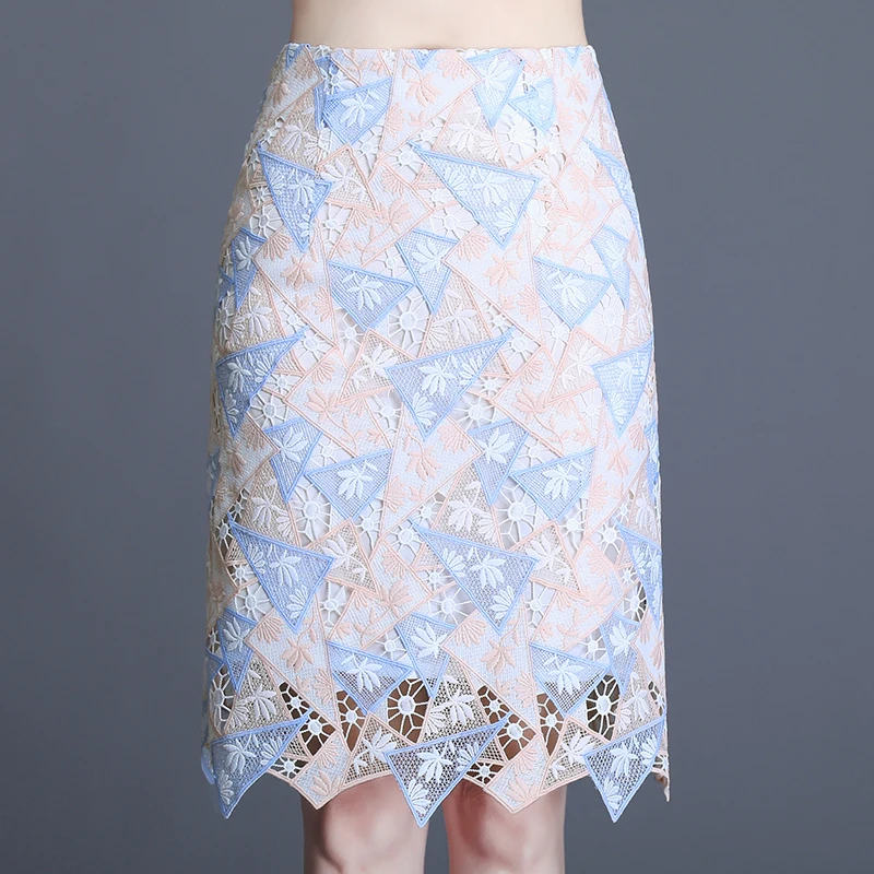 2024 summer vintage irregular lace skirt women high waist a-line embroidered skirt