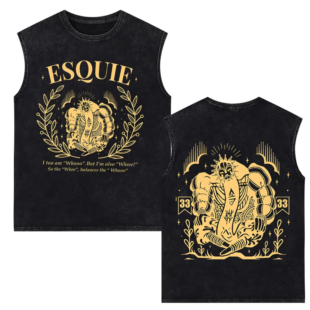 Esquie Clair Obscur Expedition 33 Game Vintage Washed Vest Men Women Fashion 100% Cotton Casual Oversized Sleeveless Tank Tops