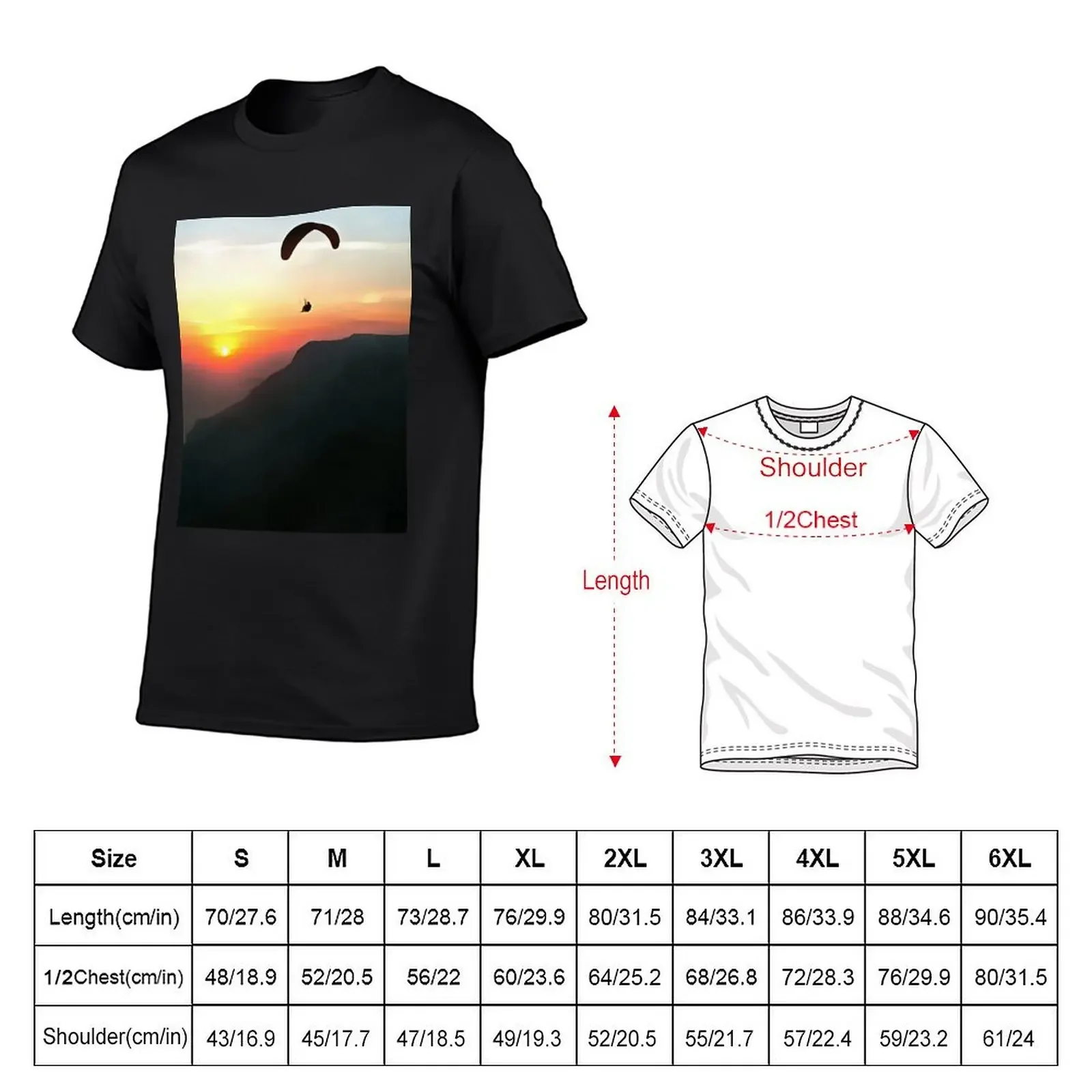 Sunset Paraglide Wanderlust Extreme Sports Art T-Shirt Luxury man tops oversized t shirt mens shirts graphic tee