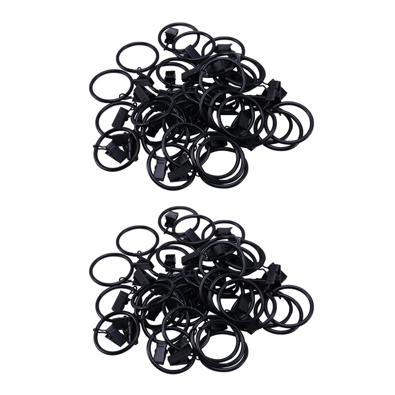 

72 Pack Rings Curtain Clips Strong Metal Decorative Drapery Window Curtain Ring With Clip Interior Diameter Black