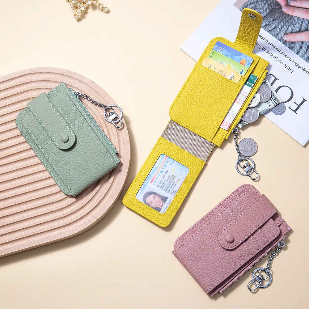 Cartera corta de cuero genuino, tarjetero para tarjetas de crédito bancarias, minimonedero de piel de vaca, bolso de mano para hombres y mujeres, diseño de nicho