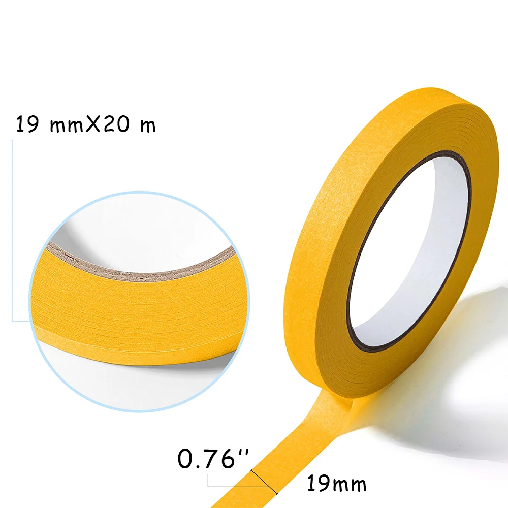 19mm X 20m Yellow Masking Tape 1/2/3 Rolls for DIY Projects Professional Painters and Office Use Walls Paper Wood Car Metal
