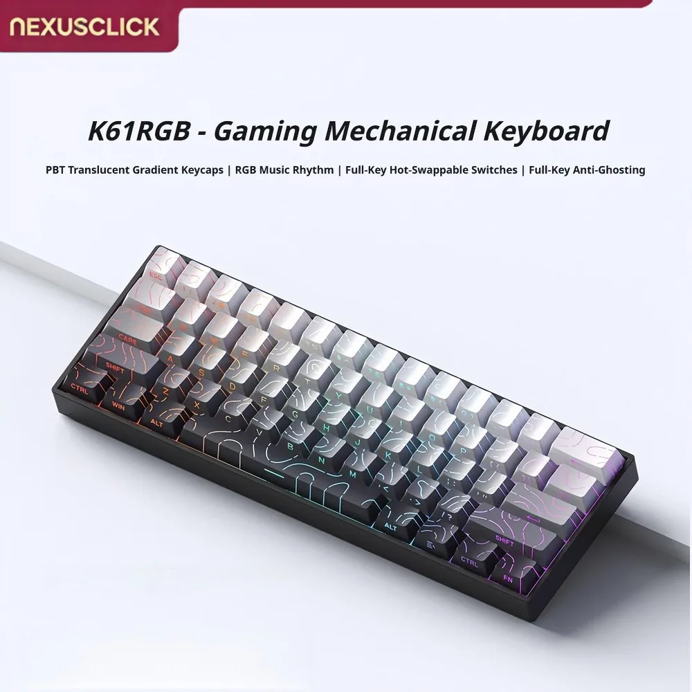 NexusClick 61 Keys Magnetic Gaming Keyboard, Mechanical Wired for Pro Esports,Hot Swappable RGB Backlit PBT Keycaps for PC Gamer
