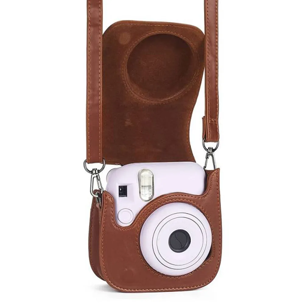 Premium PU Small Camera Case with Adjustable Shoulder Strap Flip Cover Design for 11 Instant Film