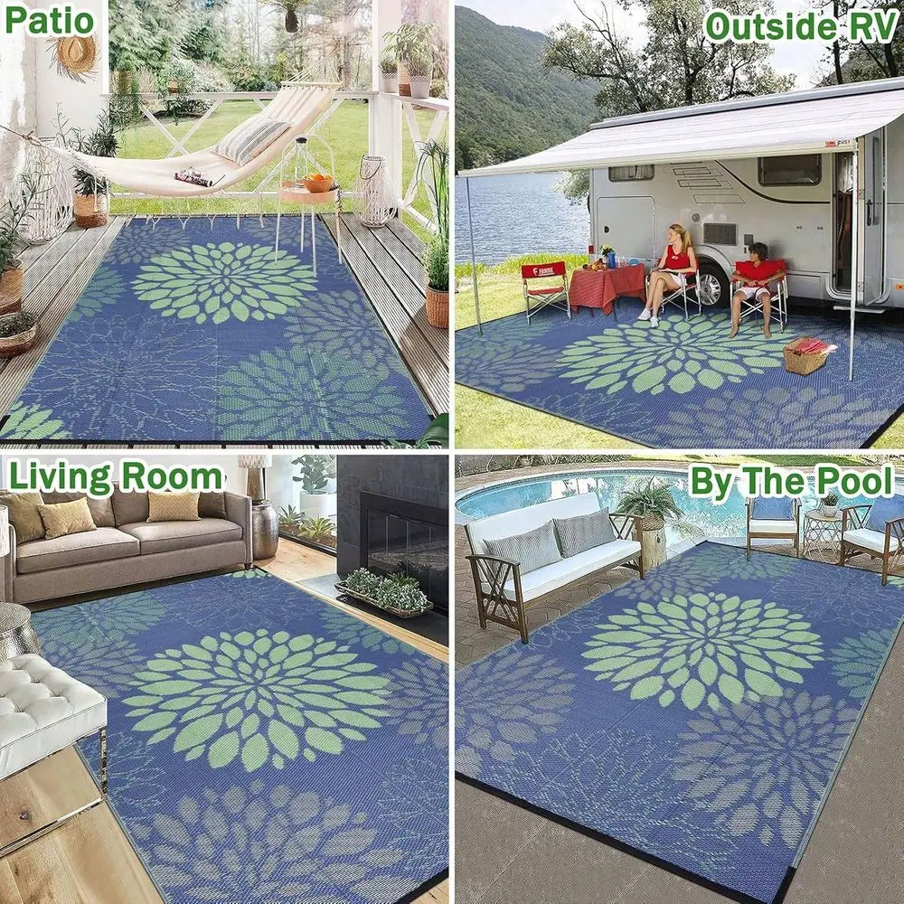 

Outdoor Rug Multiple Sizes Waterproof Patio Rug Carpet Portable Outdoor Plastic Straw Rug Large RV Camping Mat Rug For Patio, D
