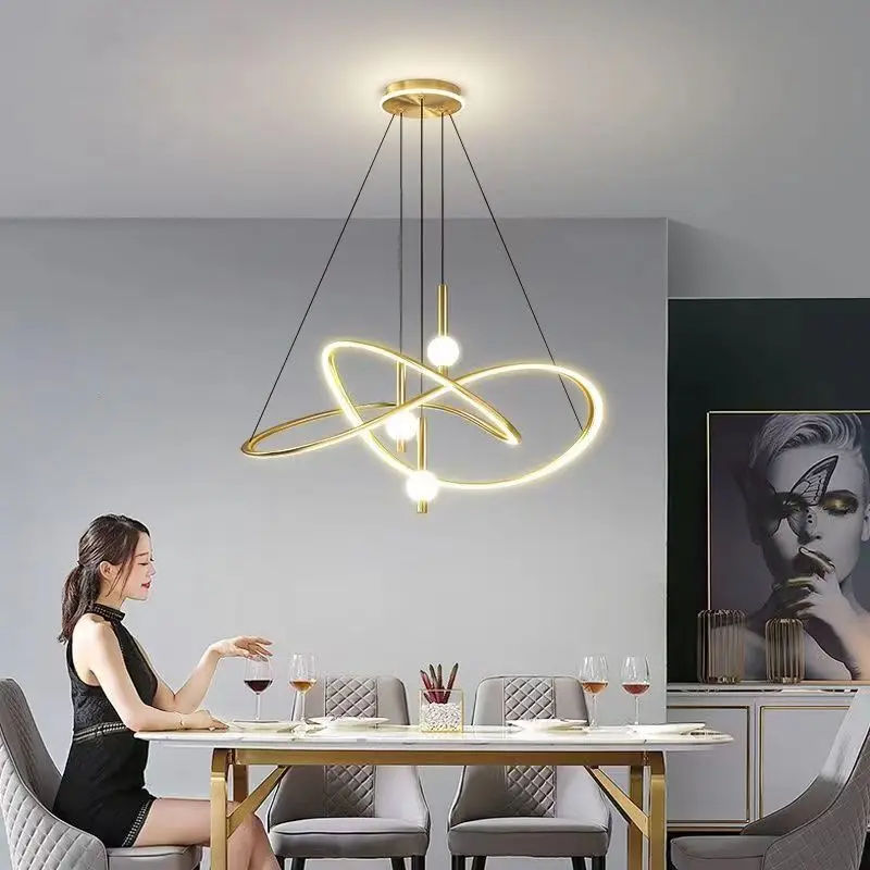 Modern LED Tri Color Interchangeable Ceiling Chandeliers Simple Italian Irregular Personalized Art Dining Table Bar Lighting